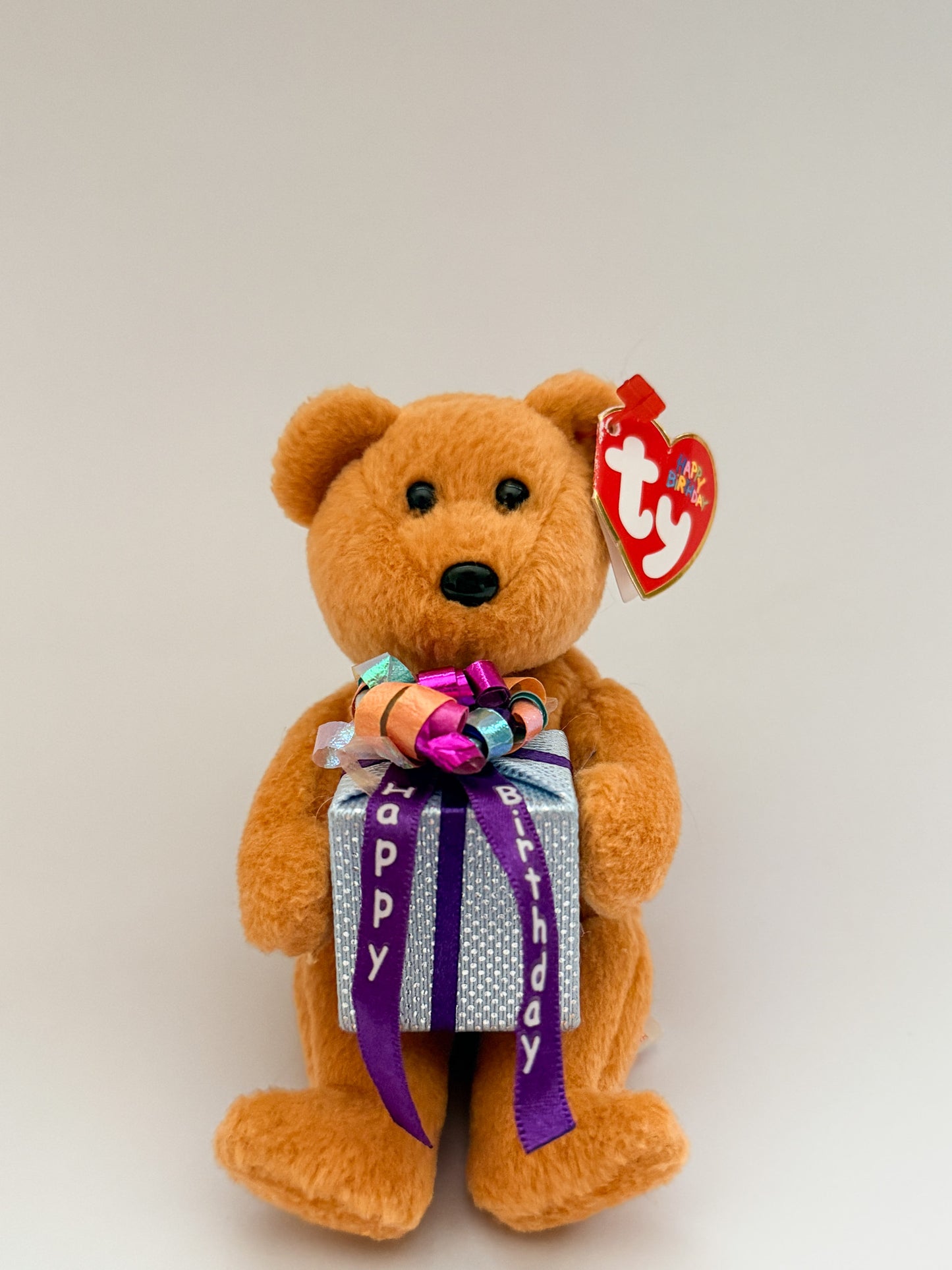 Birthday | Brown Bear Holding a Present TY Animal Plush ( 4.5 in)