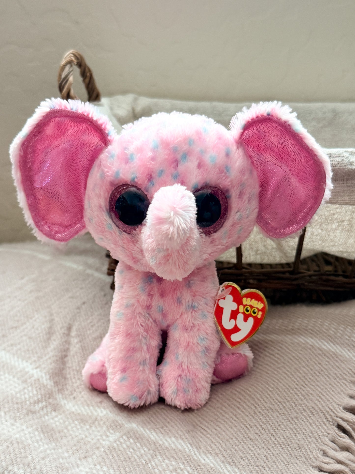 Ellie | Pink and Blue Spotted Elephant TY Animal Plush ( 6.5 in)