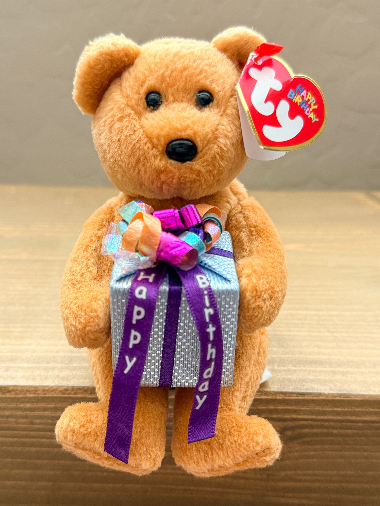 Birthday | Brown Bear Holding a Present TY Animal Plush ( 4.5 in)