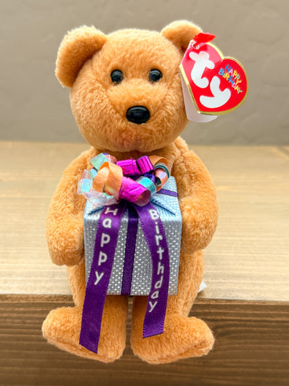 Birthday | Brown Bear Holding a Present TY Animal Plush ( 4.5 in)