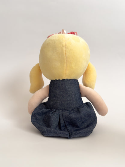 Goldie | Soft Body Carried Away Doll Denim Dress with White and Red Checked Headband Plush ( 9 in)