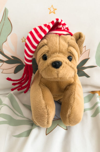 Eugene | Red and White Striped Hat Brown Dog Plush Stuffed Animal  (4 in)