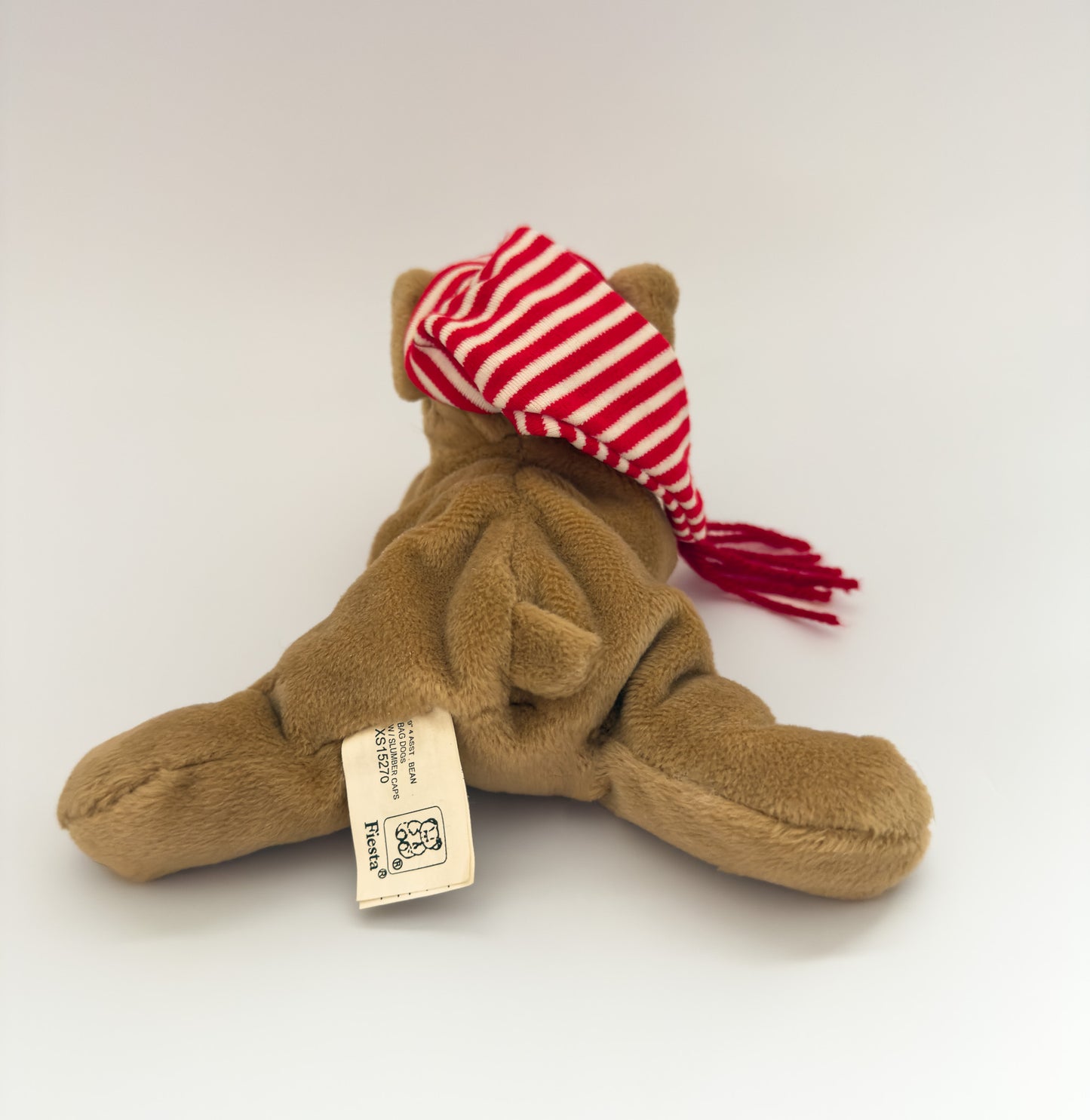 Eugene | Red and White Striped Hat Brown Dog Plush Stuffed Animal  (4 in)