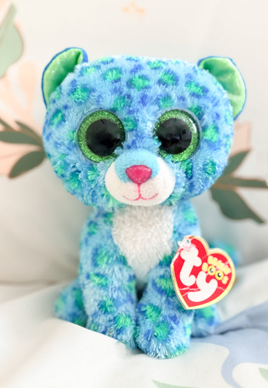 Leona | Cat Neon Blue and Green TY Beanie Baby Plush ( 6.5 in)