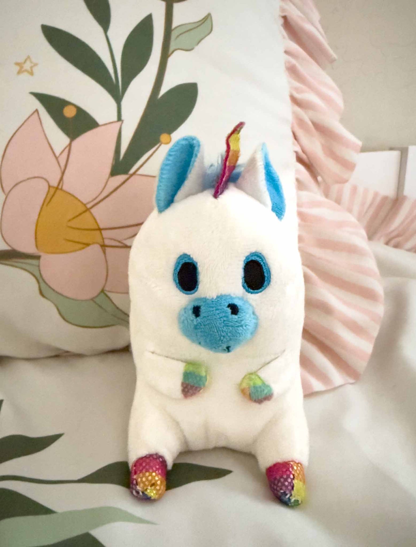 Twinkle | White and Rainbow Unicorn Plush Stuffed Animal Keychain (5 in)